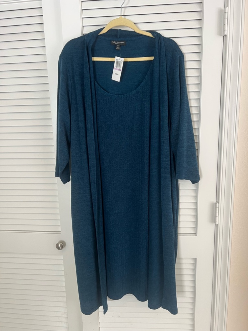 Teal Ribbed Dress & Duster Set